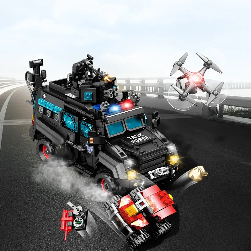 كتل بناء مركبة SEMBO مقاومة للانفجار ، سلسلة MOC العسكرية ، طوب طراز السيارة ، ألعاب أطفال للأولاد ، هدايا عيد الميلاد