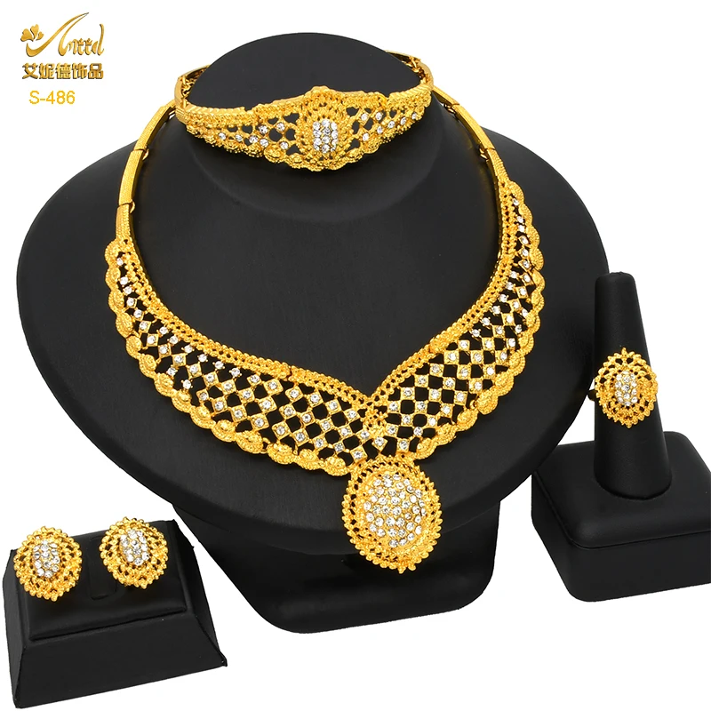 

ANIID African Jewelry Set Wedding Dubai Ethiopian Gold Color Jewelery Big Necklace Earring Bracelet For Women Bridal Wholesale