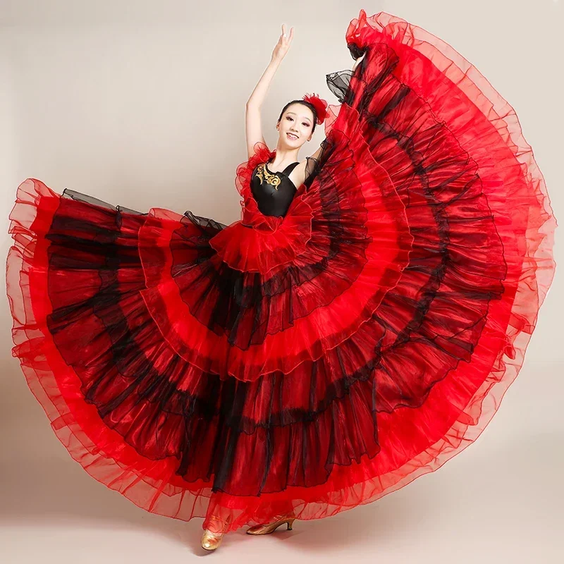 Abito Flamenco Spagnolo Taglie Forti, Vestito per Danza del Ventre, Splendido Costume da Palcoscenico per Esibizioni di Gruppo, Abbigliamento Gitano
