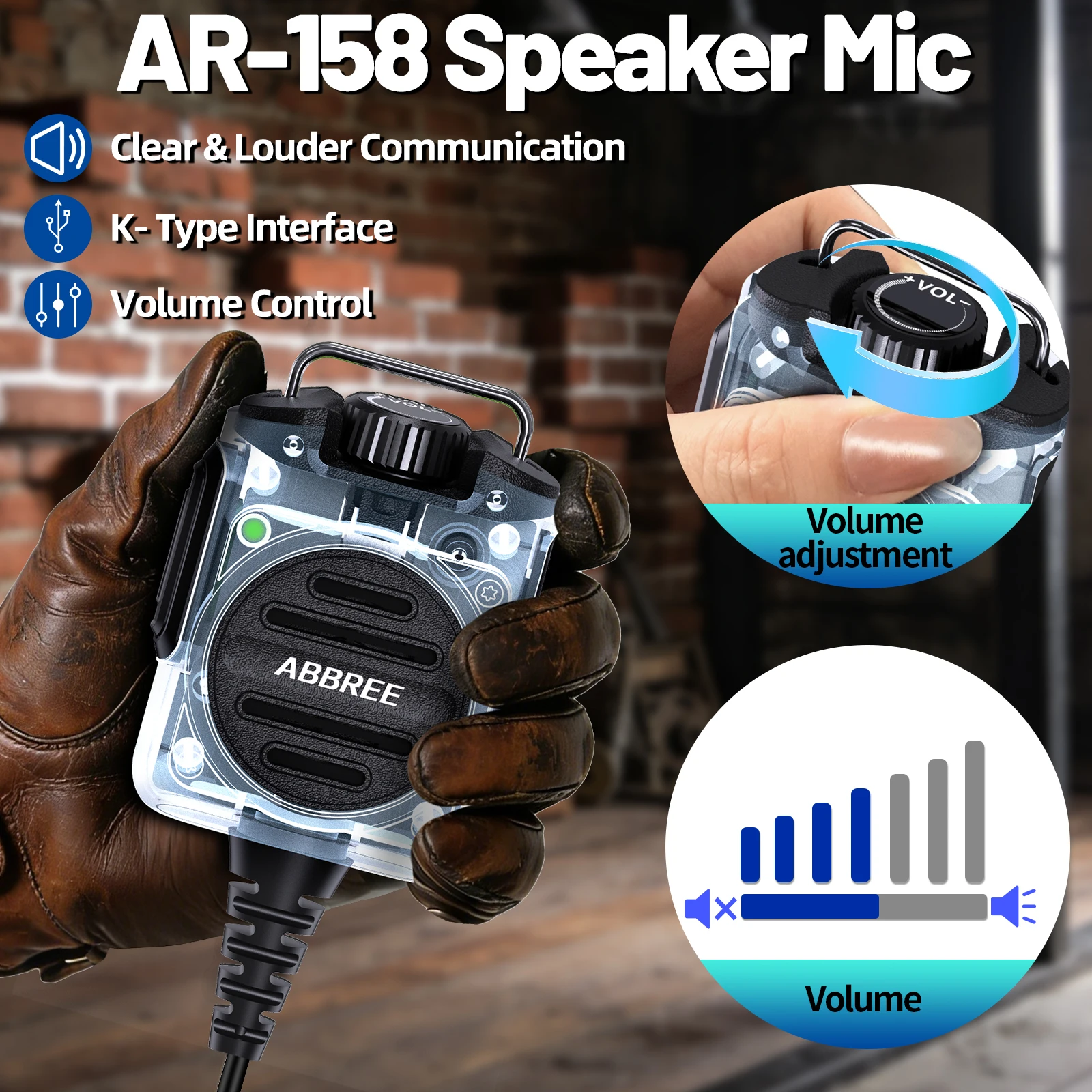 ABBREE AR-158 Handheld Speaker Mic Adjustable Volume Clear Sound K-Type Microphone Compatible with Baofeng UV-5R UV-32 UV-21 PRO view 4
