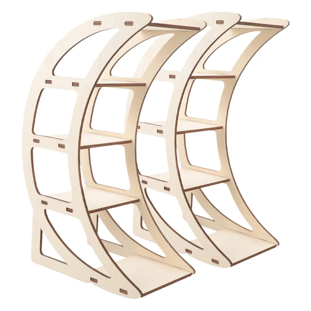 

2Pcs Rustic Wooden Moon Shelf Creative Craft Storage Rack Tabletop Ornament Crystal Display Shelf for Home Decoration