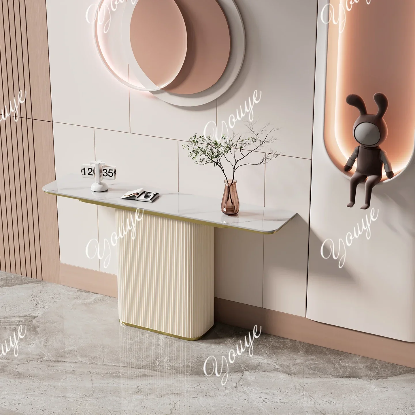 

I XM Light Luxury Rock Slab Suspension Porch Table Cabinet Integrated Cabinet Entry Door Against The Wall Narrow Minimalist View