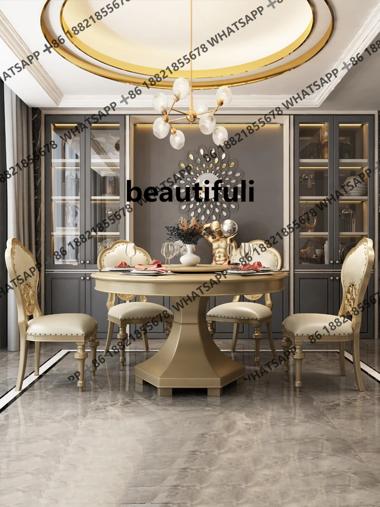 

Обеденный стол из американского мрамора, круглый из массива дерева с поворотным столом, бытовой европейский обеденный стол и комбинация стульев