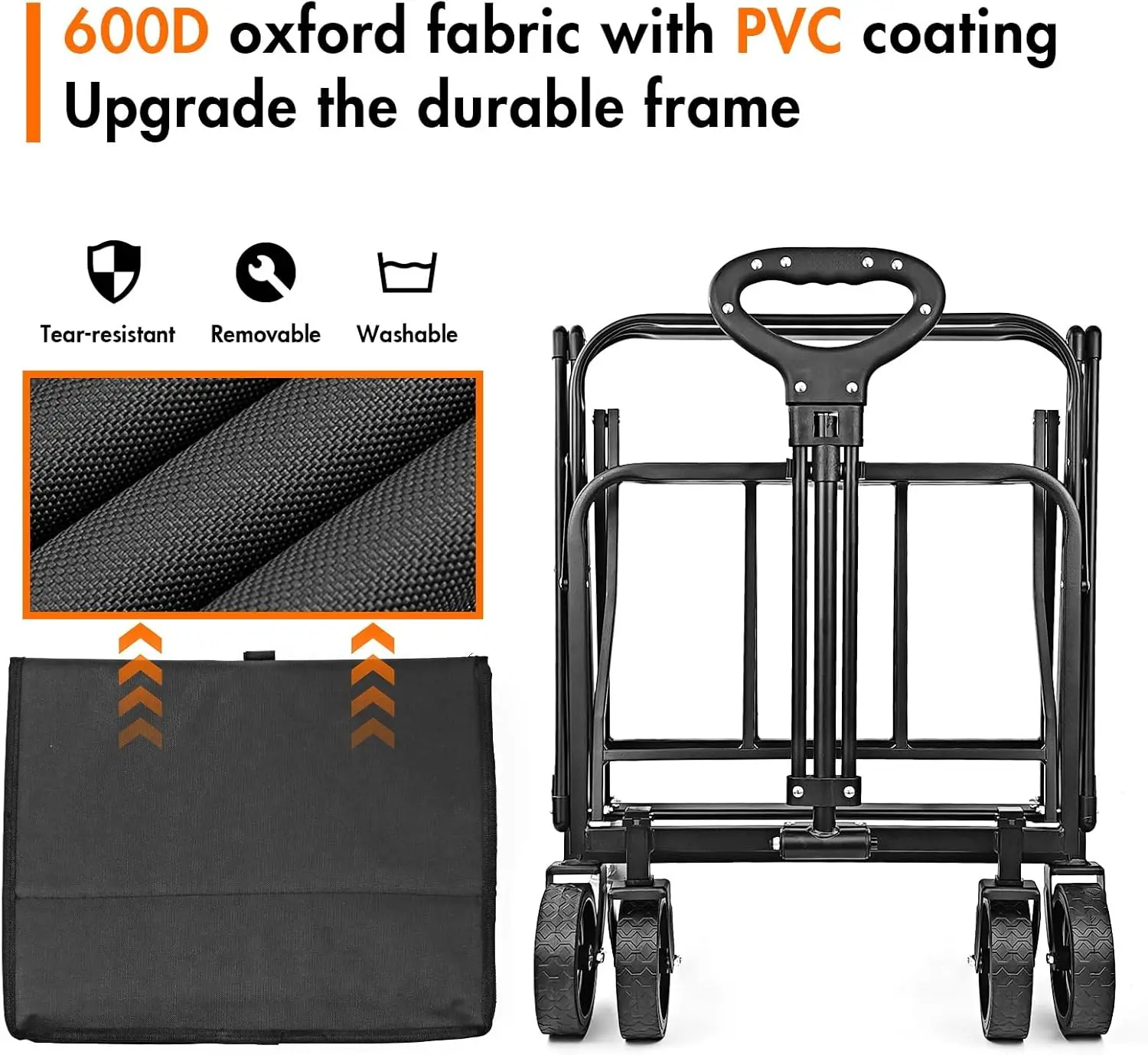 عربة عربة قابلة للطي للخدمة الشاقة NEOTEC ، للخدمة الشاقة ، قابلة للطي ، أداة خارجية مع عجلات صامتة ، مقبض قابل للتعديل