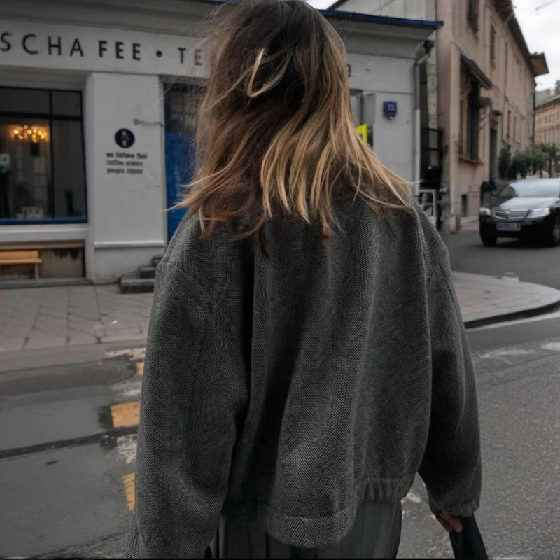 DemoRave Streetwear Vintage Zipper Pocket Jacket Women Autumn Winter Solid Casual Buttons Long Leeve Loose Coats Outwear Femme