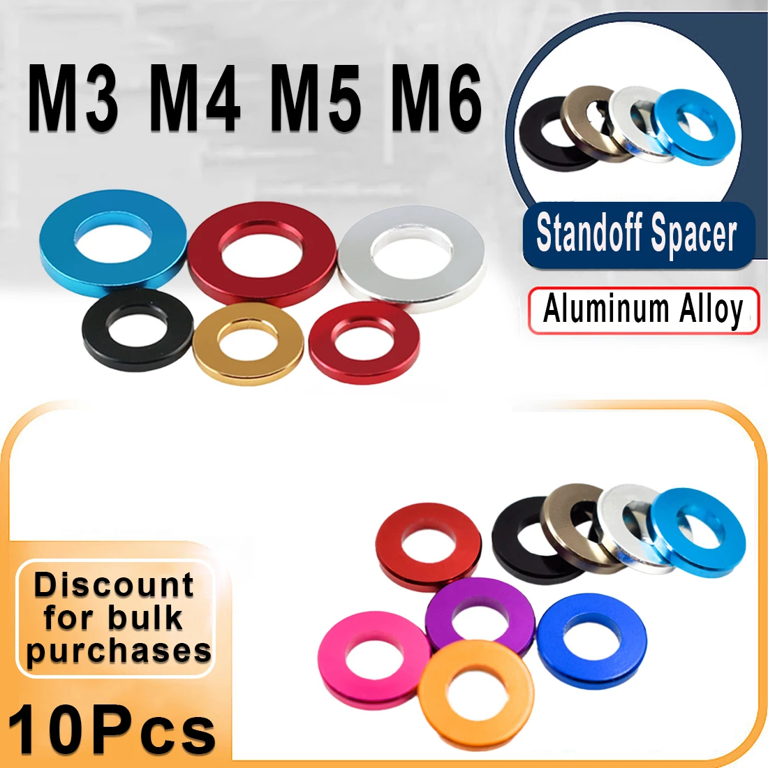 

10pcs M3 M4 M5 M6 M8 M10 Corlorful Aluminum Flat Gasket Washer Colourful Anodized Aluminum Washers Gasket For Rc Part