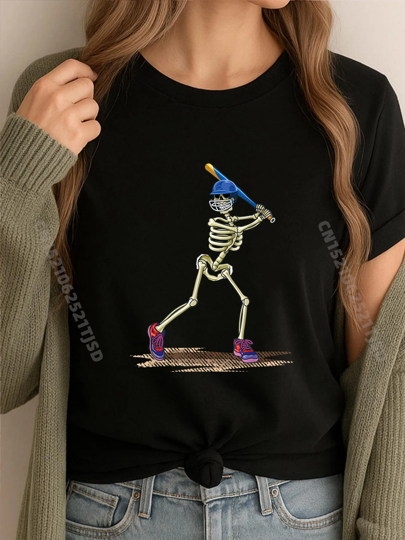 

Бейсбол Скелет Хэллоуин Женщина Бейсбол Хэллоуин Большие размеры Женская одежда Женские весенние мужские футболки с графикой