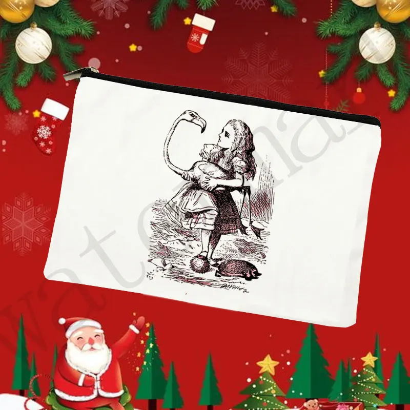 أليس في بلاد العجائب المطبوعة مقلمة يشكلون أكياس أزياء النساء مستحضرات التجميل المنظم حقائب للسفر حقيبة التخزين لحقيبة سيدة