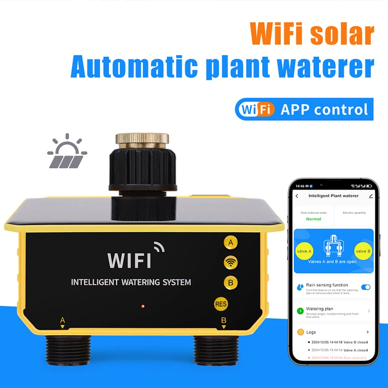 WiFi 1/2 Outlets Solar Irrigation Timer Smart APP Control Automatic Irrigation System Outdoor Water Timer Garden Watering Tool