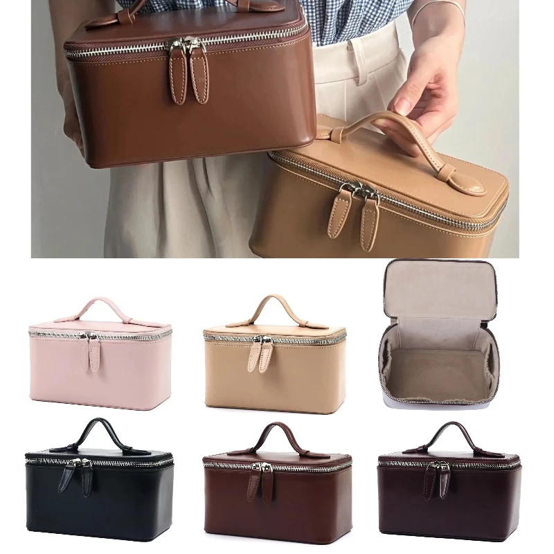 Leather Hand-Held Portable Cosmetic Bag Large-Capacity Storage Bag Wash Bag Waterproof Stiff Travel Bath Storage Box For Women