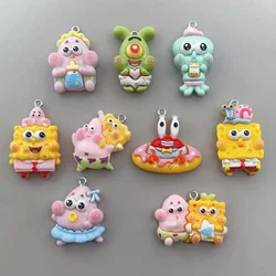 10PCS Resin Cartoon Character SpongeBob SquarePants Glossy Pendant DIY Jewelry Accessories Keychain Pendant Handmade Material