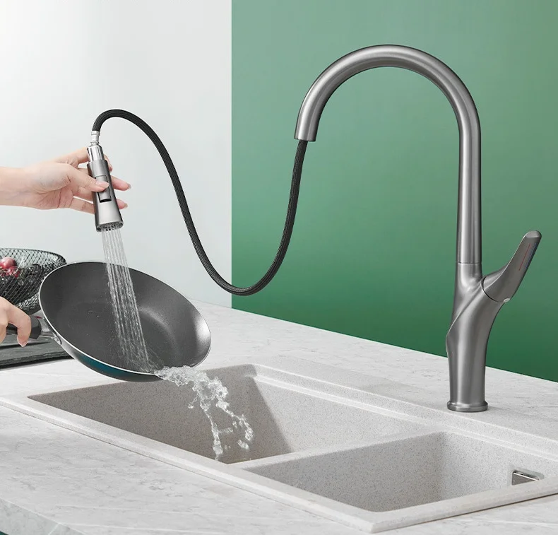 Grey Kitchen Faucet Copper Black Sink Faucet Rotation Bathroom Faucet Hot And Cold Pull Out Kitchen Sink Faucet Desktop Sink