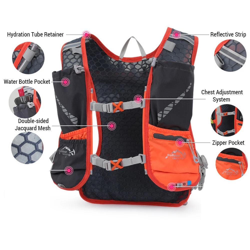 5l Hydratatie Vest Rugzak Water Hardloopvest Pack Met 1Pc 1.5l Waterblaas En 2 Stuks 450Ml Zacht Water Flessen Voor Outdoor Tas