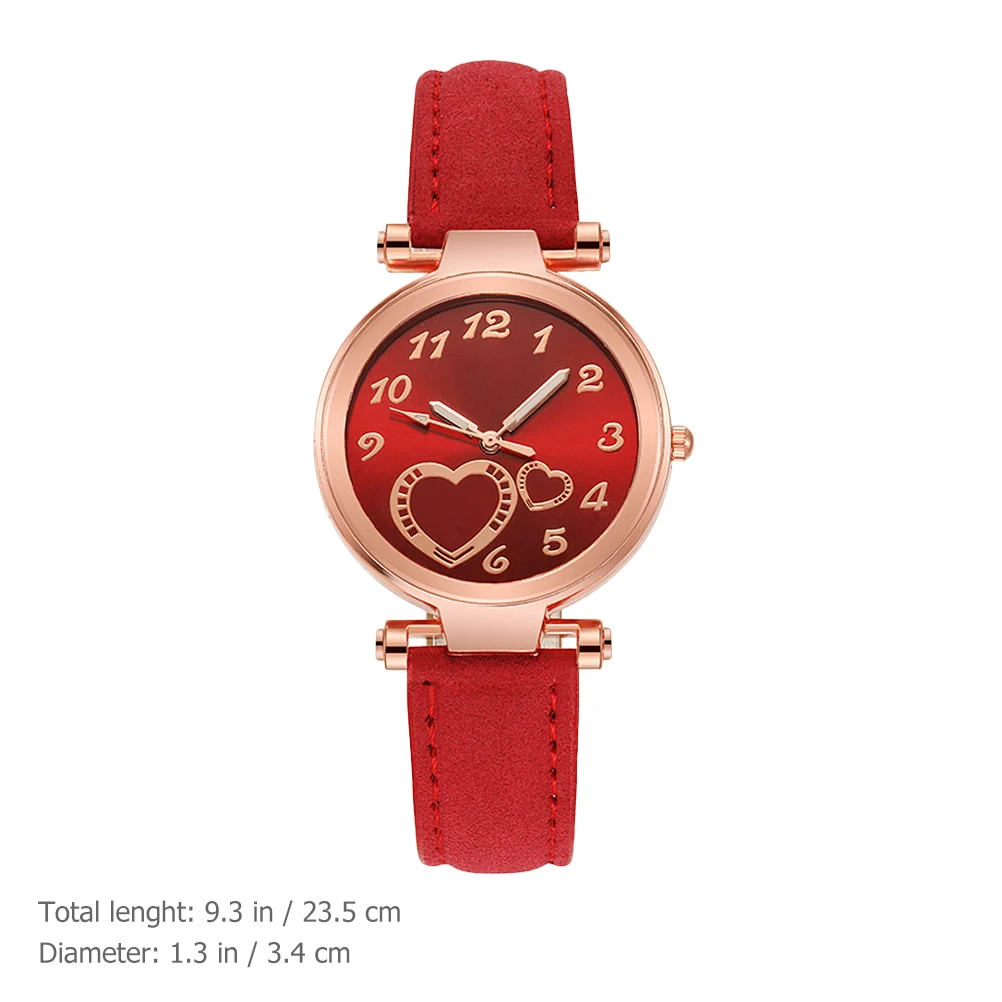 

Red Heart Quartz Watch Ladies Wrist Watch Mineral Strengthened Glass Simple Stylish Precise Timing Easy Wear Romantic Gift
