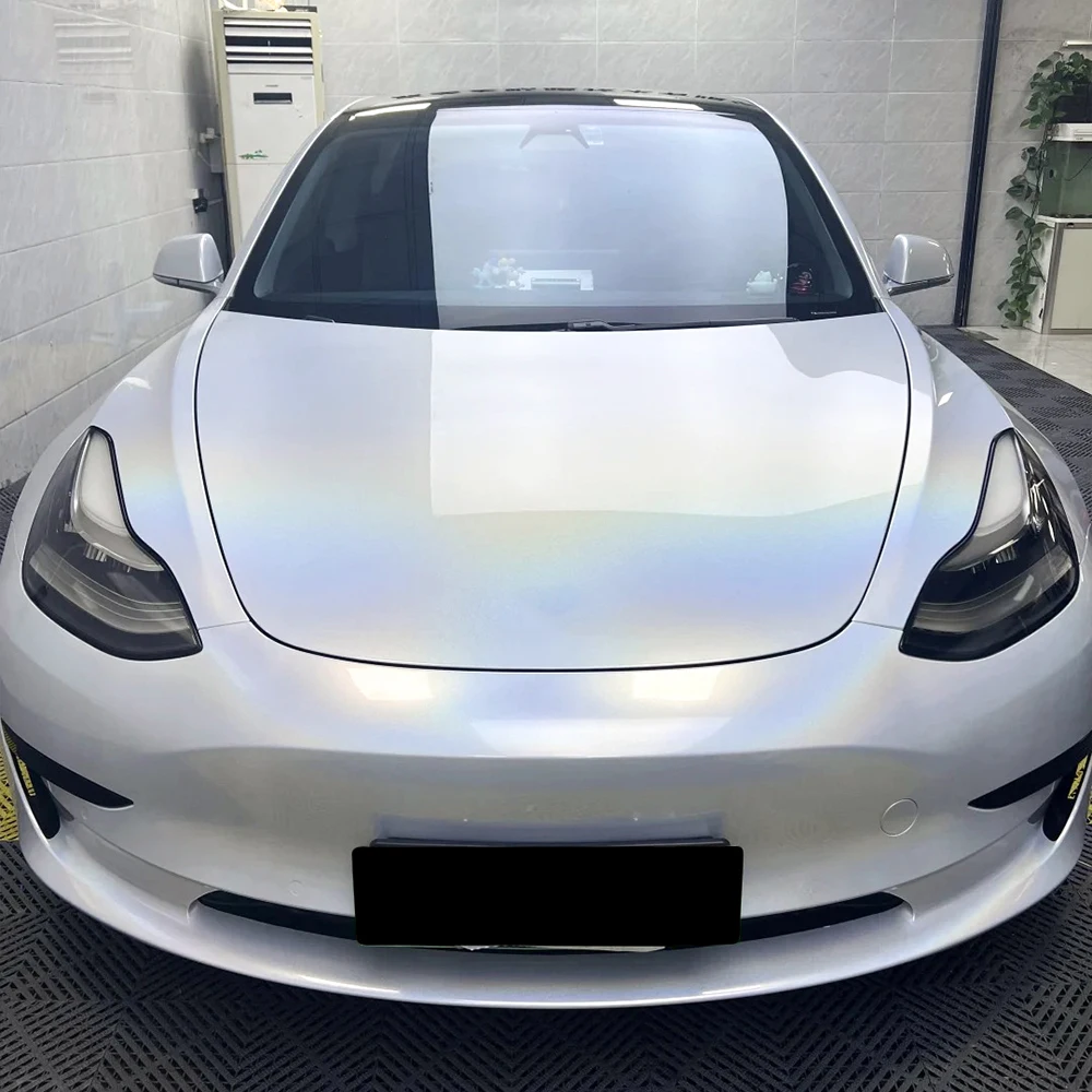 

Car Vinyl Film PET Iridecence Laser Silver White Auto Vinyl Wrapping Film Self Adhesive Motorcycle Car Body Decoration Decal