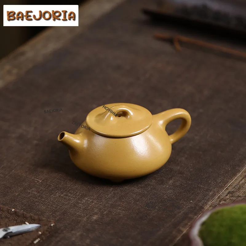 BAEJORIA 100ml Elegant Yixing Purple Clay Teapots Handmade Stone Scoop Pot Raw Ore Gold Zhu Mud Kettle Chinese Zisha Tea Set