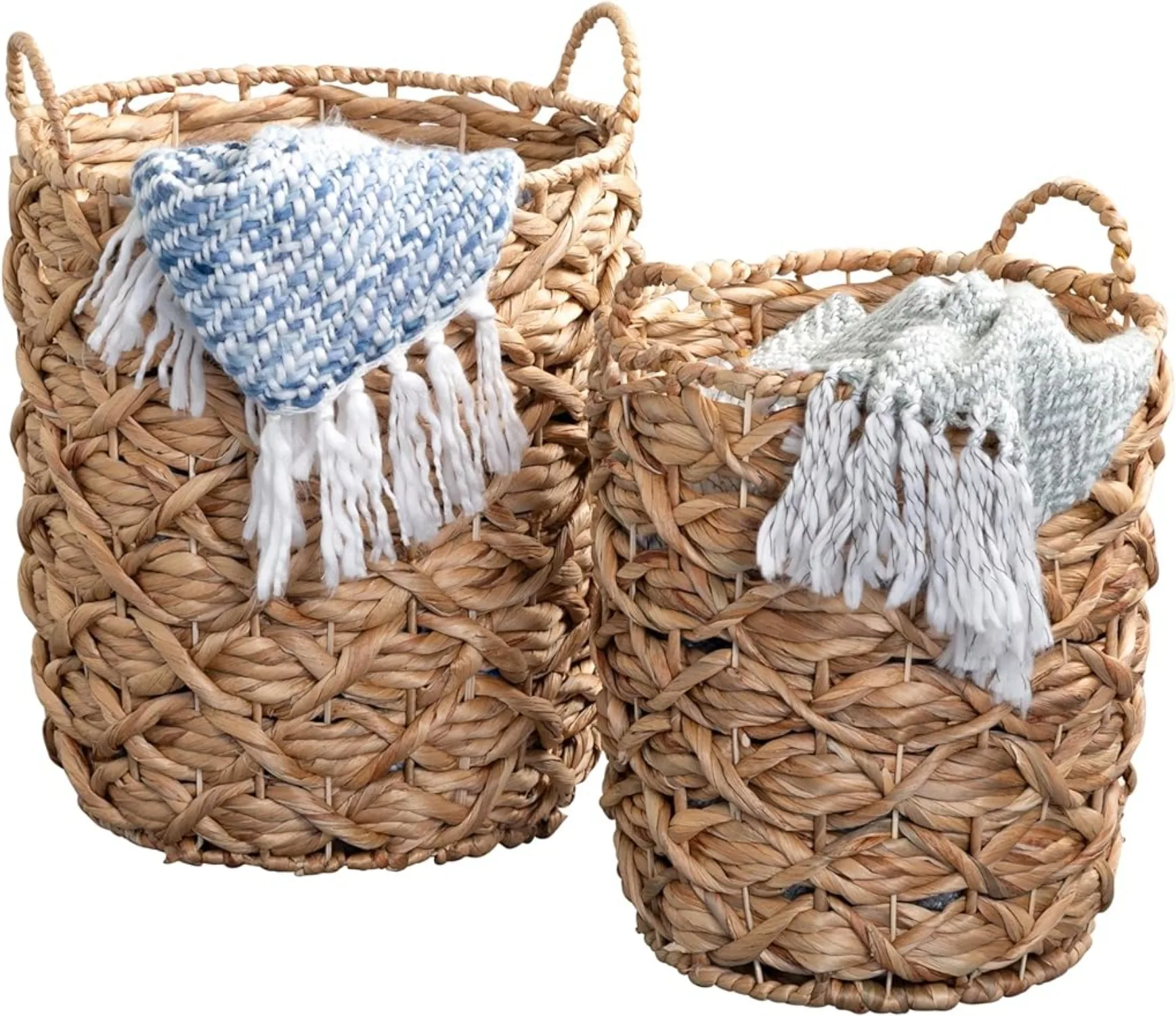 

Set of 2 Round Decorative Wicker Baskets with Storage Handles Natural STO-09848 Natural