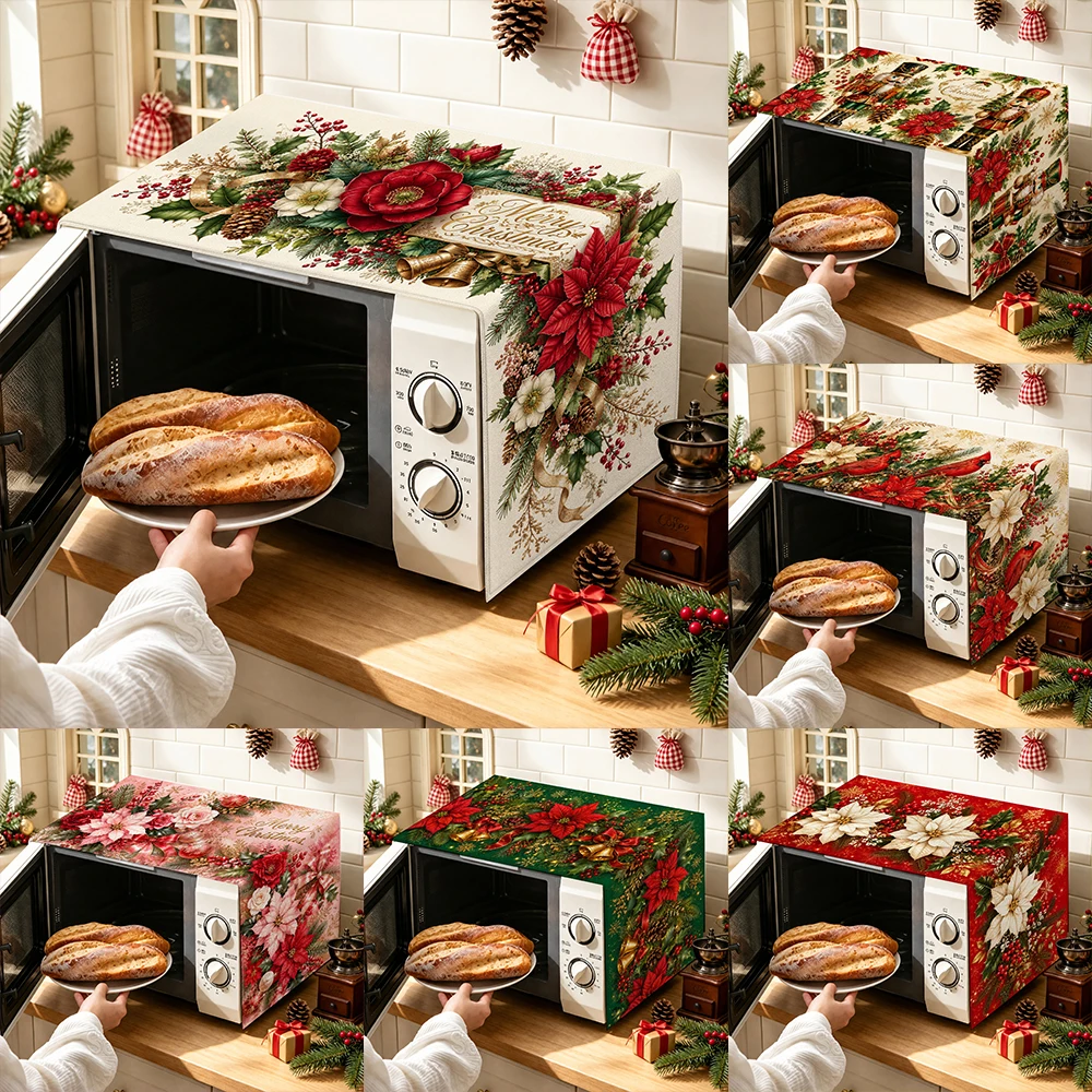 1pc Christmas Microwave Oven Cover, Winter Holiday Kitchen Decor Protector for Microwave