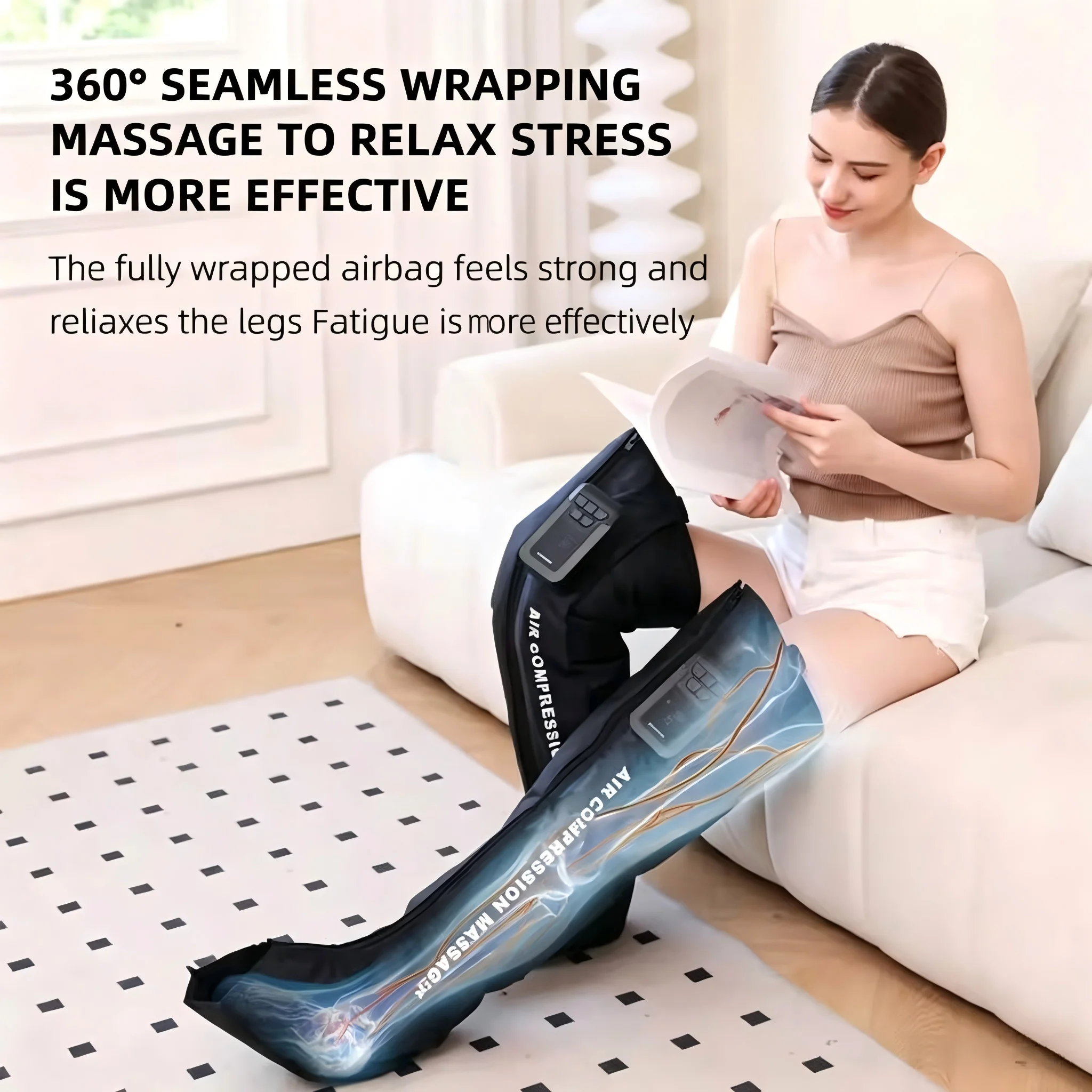 Full Leg Air Compression Massager Sequential Compress Foot Massage Device Cordless Air Pressure Boot for Improve Circulation
