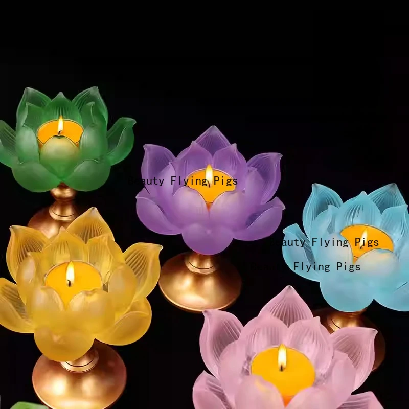 1pc Glazed Candle Holder Lotus Candle Holder Temple Sacrificial Candle Holder Chinese Buddhist Utensils No Candles Included