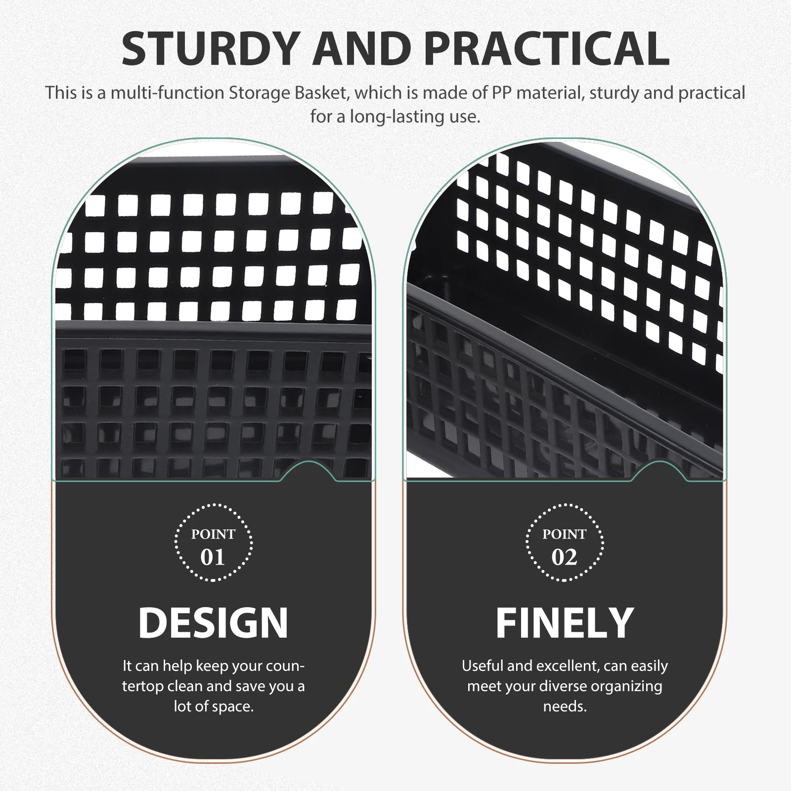 

4 Pieces Black Rectangular Storage Baskets Thickened H PP Material Kitchen Bathroom Bedroom Plastic
