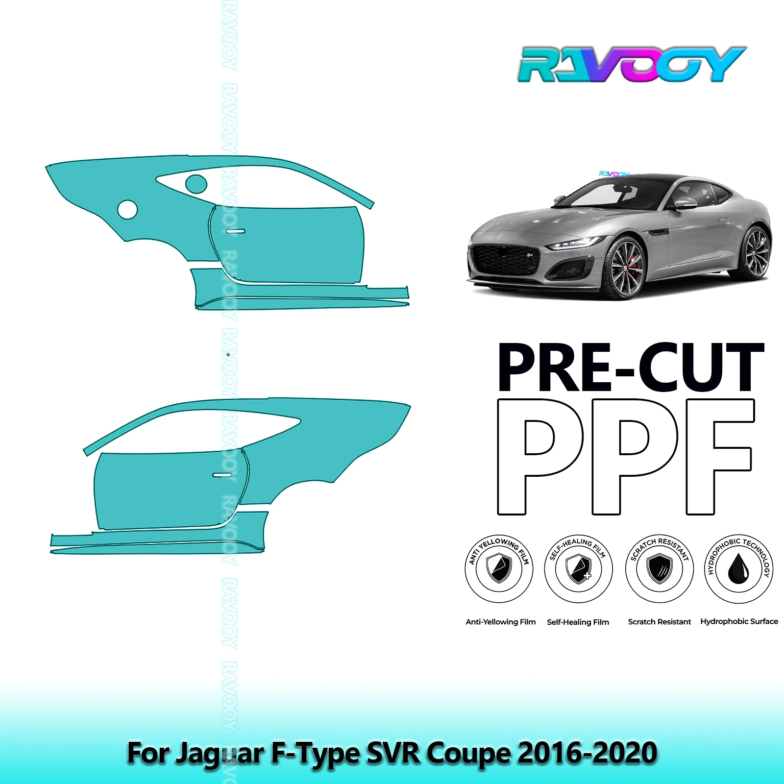 

For Jaguar F-Type SVR Coupe 2016-2020 8.5mil Clear Matte Pre-Cut PPF Door & A/B Pillar Kit TPU Paint Protection Film Set