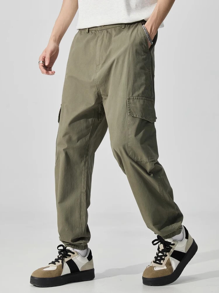

American Sle Men's Summer Loose Cuffed Utili Pants Multi-ket Sports Casual Long Trousers Breathable Comfortable Cotton
