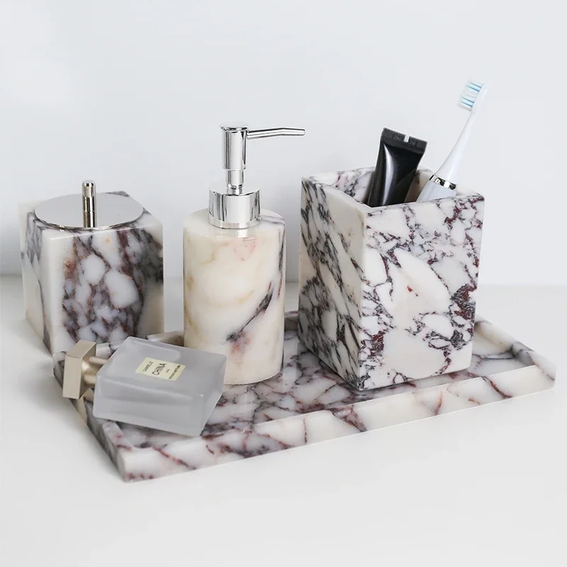 23 Styles to Freely Combine Natural Calacatta Viola Violet Purple Marble Stone Bathroom Products Accessories Sets