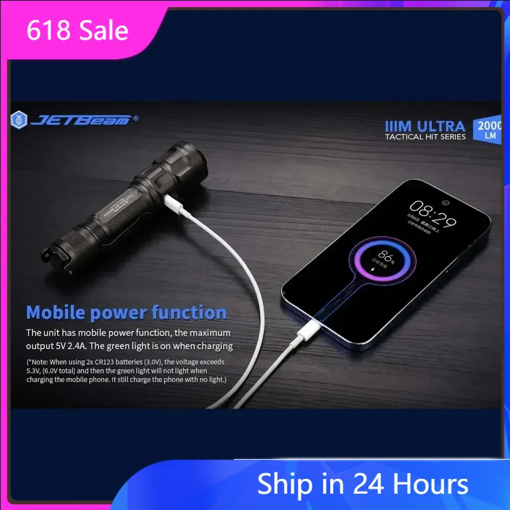 JETBeam 3MS Ultra High-Power Police Flashlight 18650 LUMINUS SST-70 2000LM Rechargeable Torch Light For Self Defense Camping