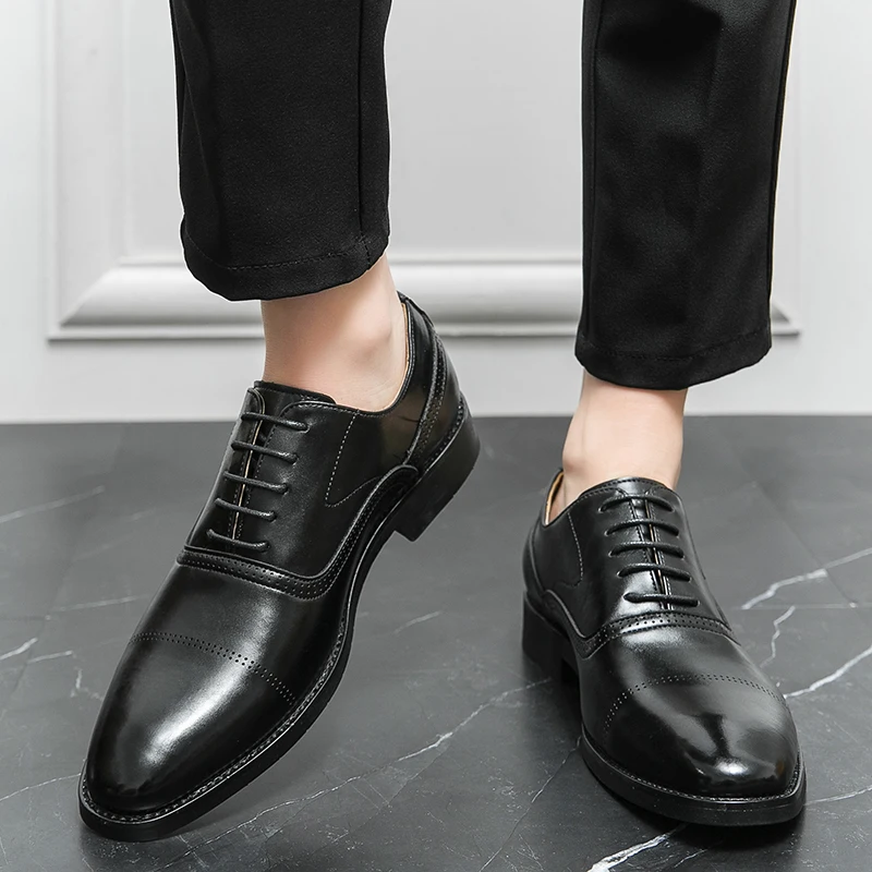 Spring Thick Soled Oxford Shoes Men's Lace Up Business Leather Shoes Men's Luxury Casual Shoes High-quality Pointed Moccasins