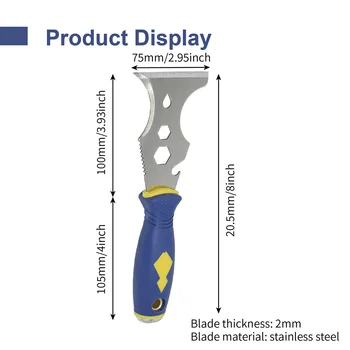 Faca de massa de aço inoxidável raspador de tinta espátula ferramenta limpa abridor de garrafa 15 em 1 alça de plástico para pintor construir casa diy