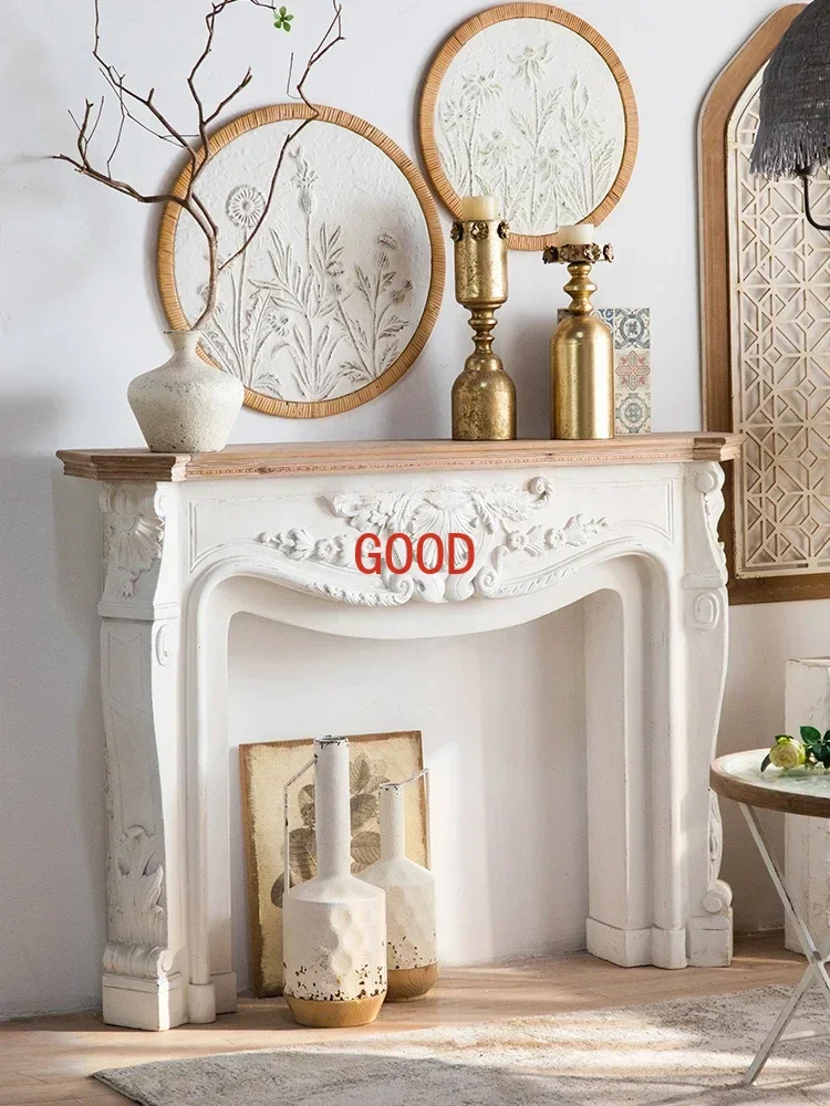 Retro French Fireplace Decoration Console Solid Wood Distressed Coffee Shop Garden Aisle Fake