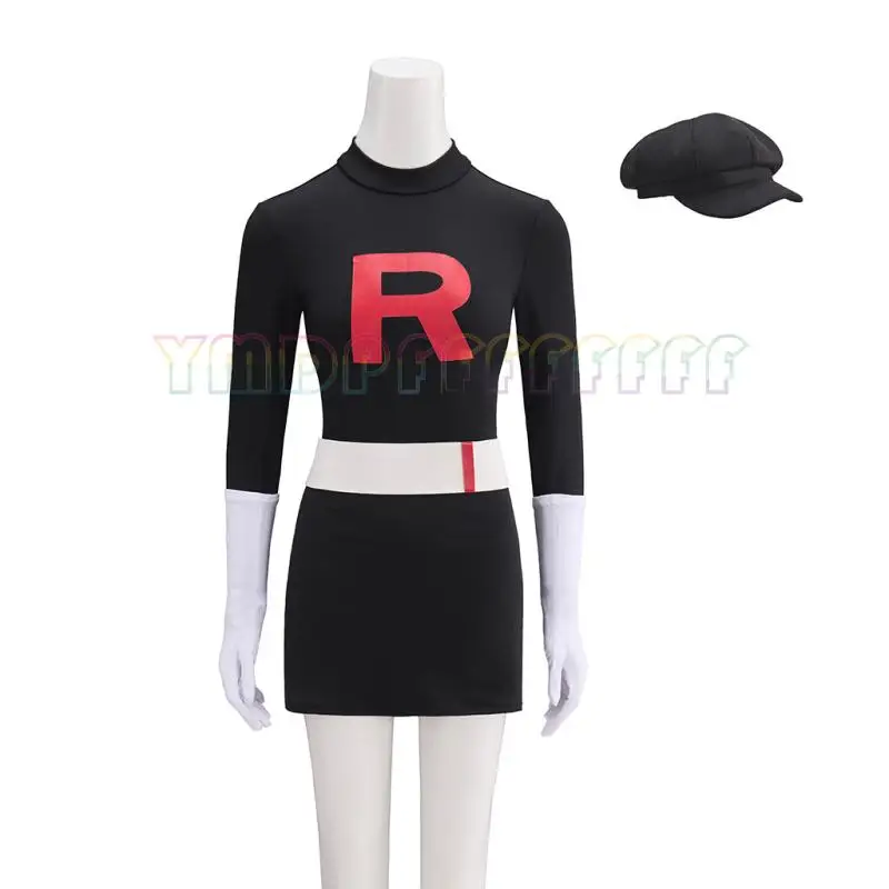 Novelty Anime Black Men's and Women's Team Rocket Grunt Cosplay Costumes Black Uniform Hats Halloween Party Costumes Easter Skir view 3