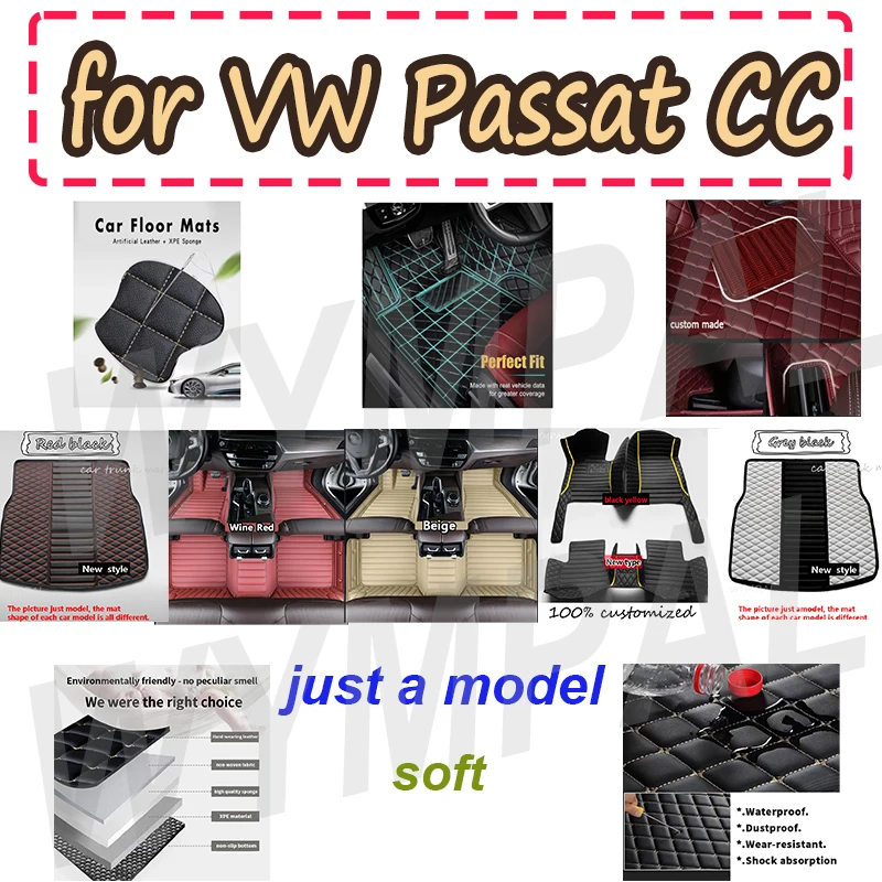 

LUXURY Car Mats For VW VW Passat CC 2008~2016 Floor Rug Set Auto Interior Parts Carpet Pad Luxury Leather Mat