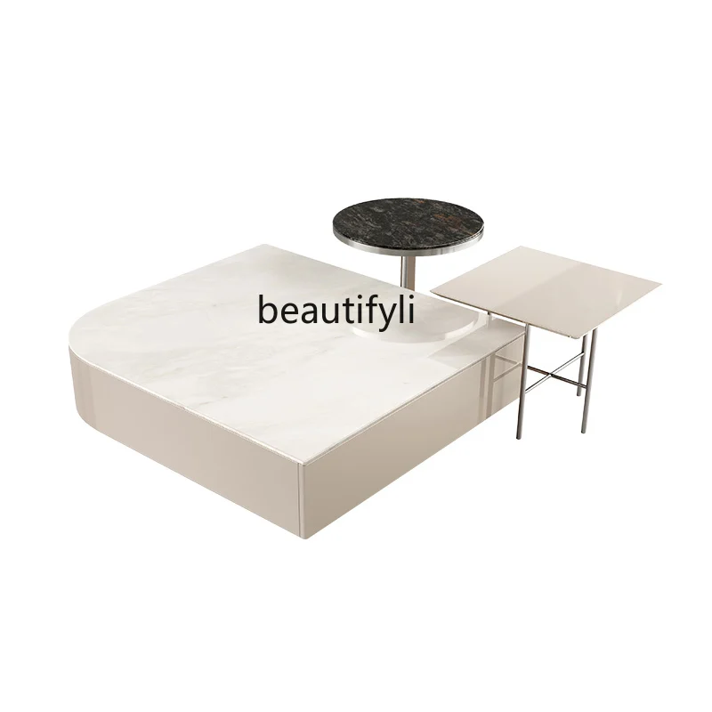 Italian Minimalist Combination Luxury Stone Endtable Designer Model Coffee Table Large Flat Villa