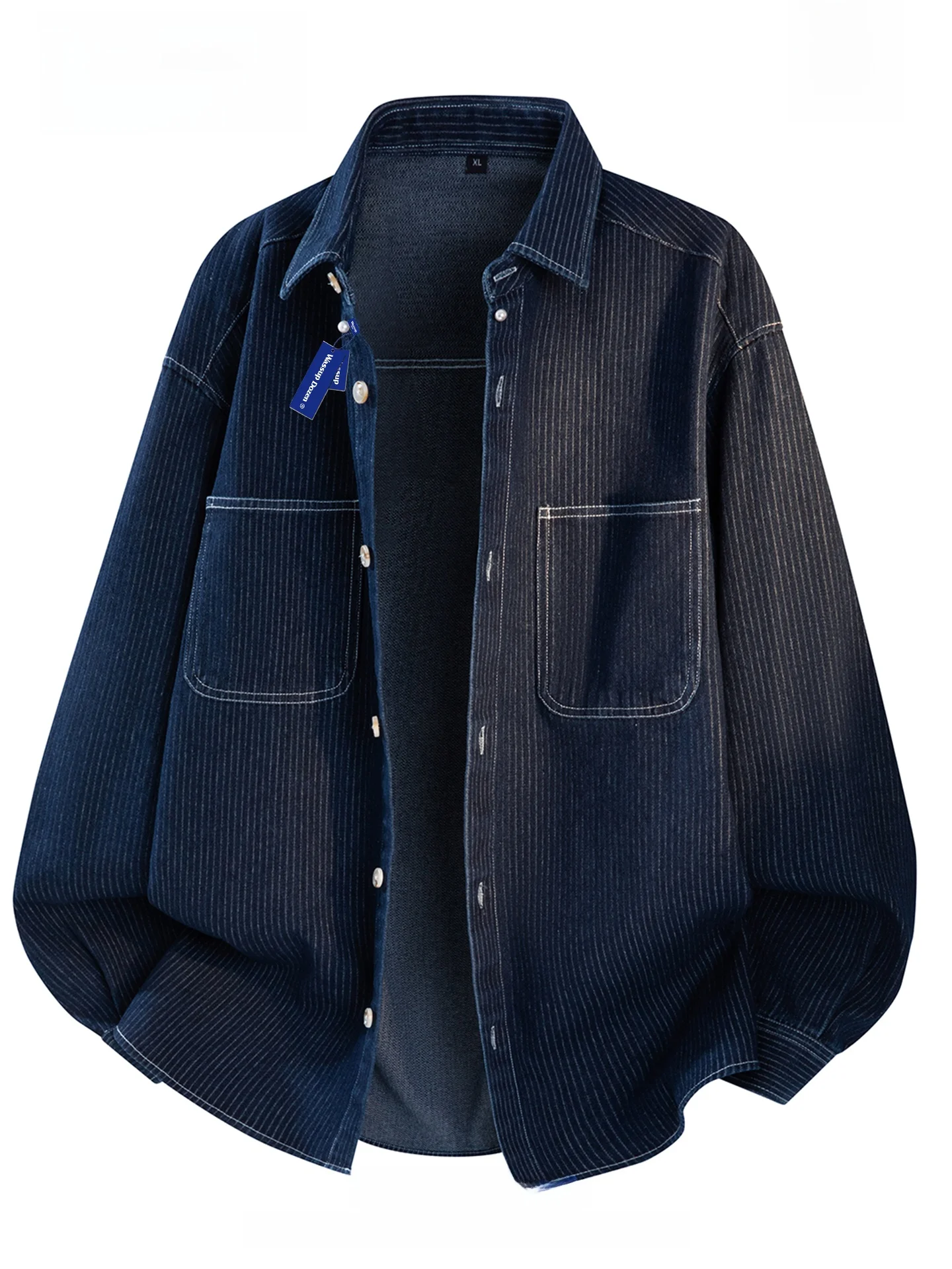 

Мужская джинсовая рубашка Wassup Dozen в винтажном стиле, в полоску, свободного кроя, с длинным рукавом, повседневная, весенняя верхняя одежда, классический воротник, рабочая одежда