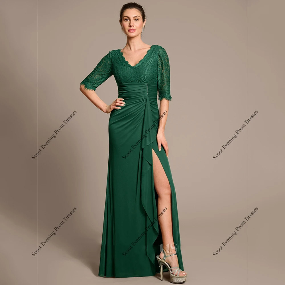 

Green Side Slit Mother of Bride Dresses with Chiffon Half Sleeve Wedding Party Dresses for Women 2025 Summer New Robe De Soirée
