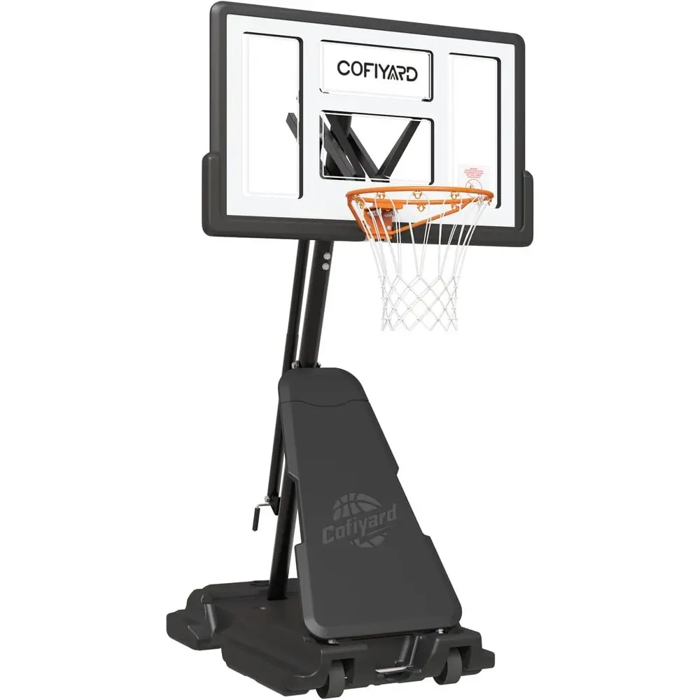 

Portable Outdoor Basketball System with 44-54 Inch Tempered Glass Backboard, Adjustable Height, and Wheeled Base