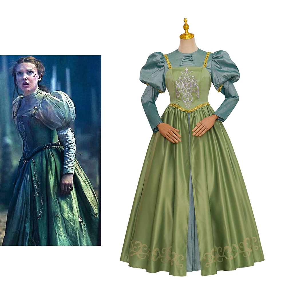 Elodie Cosplay Movie Damsel Costume For Women Fantasia Green Princess Dress Suit Halloween Carnival Party Rococo Ball Gown