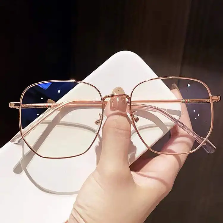 

New Student Glasses Women Prescription Blue Light Resistant Large Frame Slim High Appearance Plain Fashion Silver