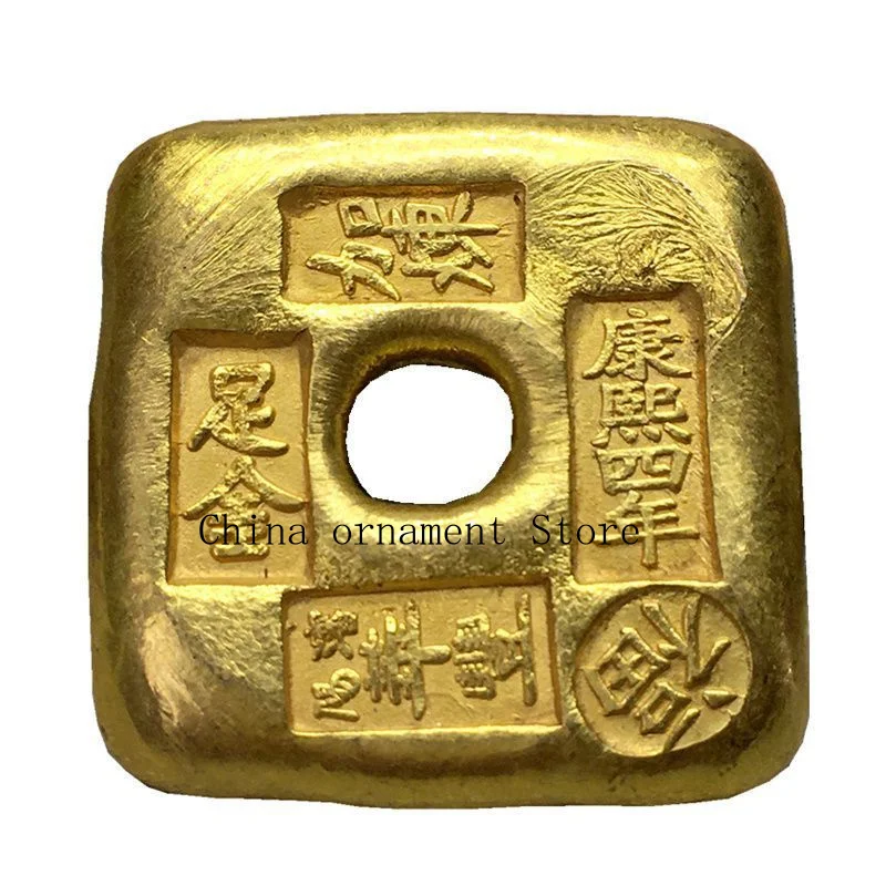 Antique-style solid gold ingot handicraft, Kangxi era, fourth year Jin Fengxiang fake gold bar props