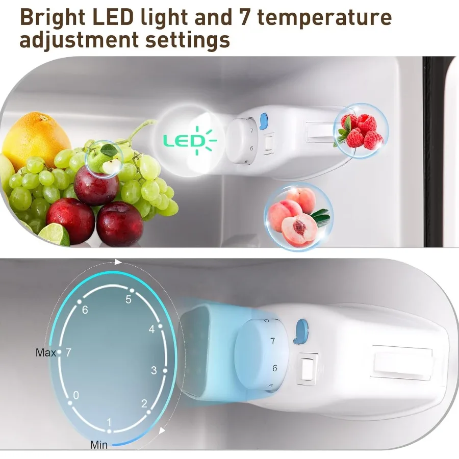 Compact 3.2 Cu. Ft. DoubleDoor Mini Fridge with Adjustable 7Level Thermostat and Separate Freezer for Dorm Kitchen RV Office Ap