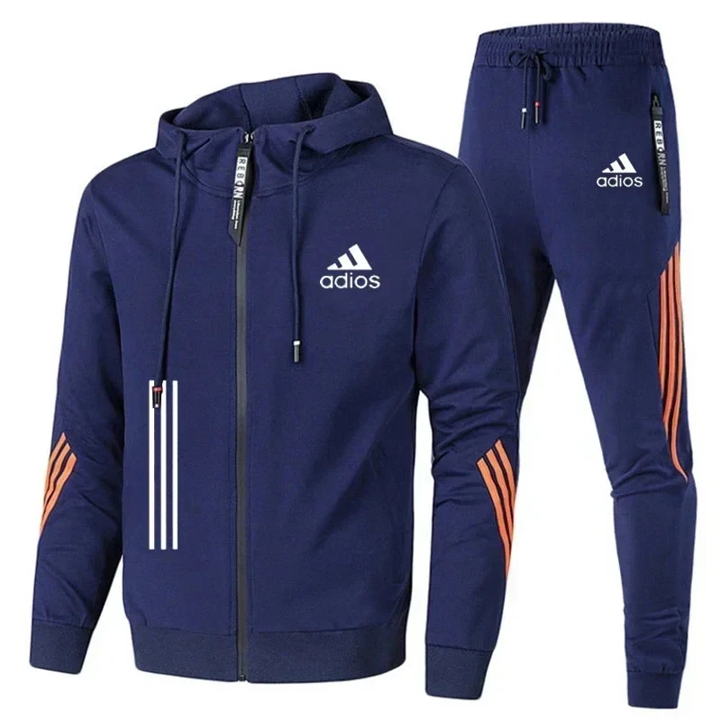 2024 Heren Lente En Herfst Rits Hoodie Broek 2-delige Vrijetijdsfitness Ademende Mode Hoge Kwaliteit Joggingpak