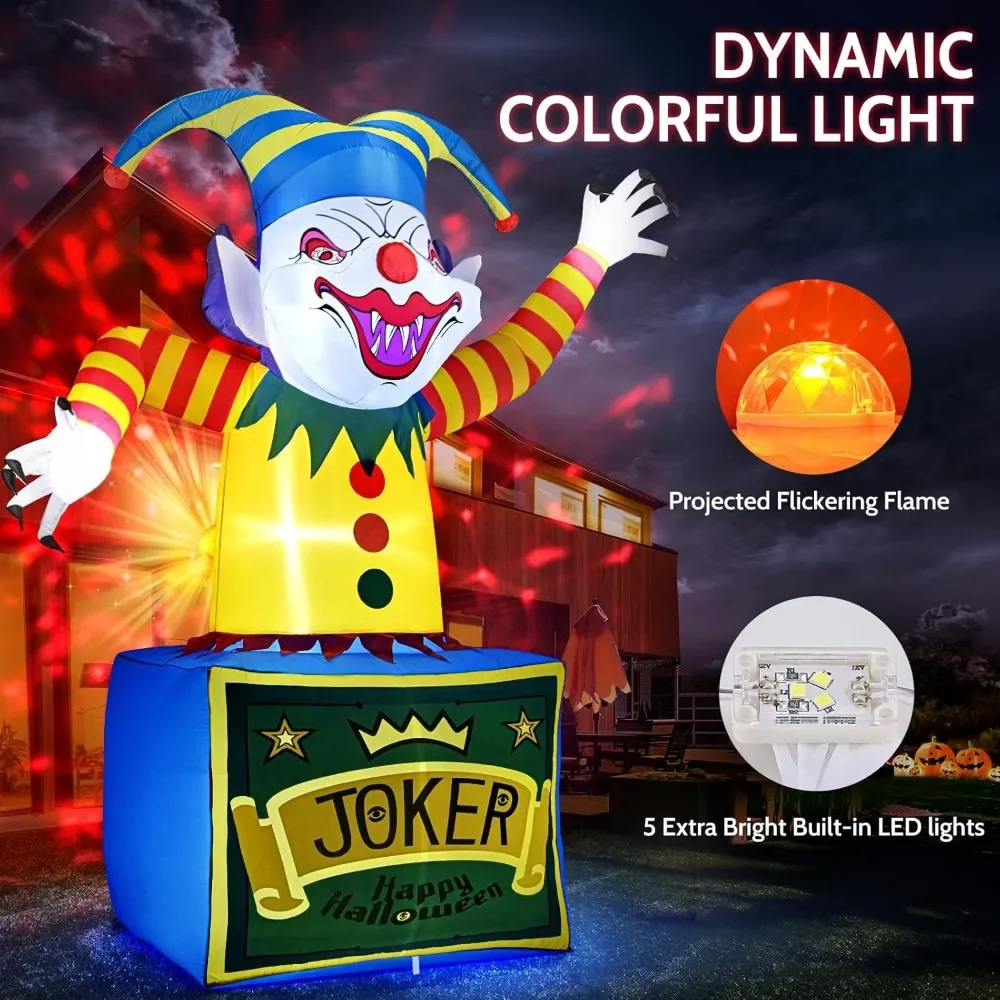 8 FT Halloween Inflatables Clown Outdoor Decorations with Dynamic Projector Light and Build-in LED Lights