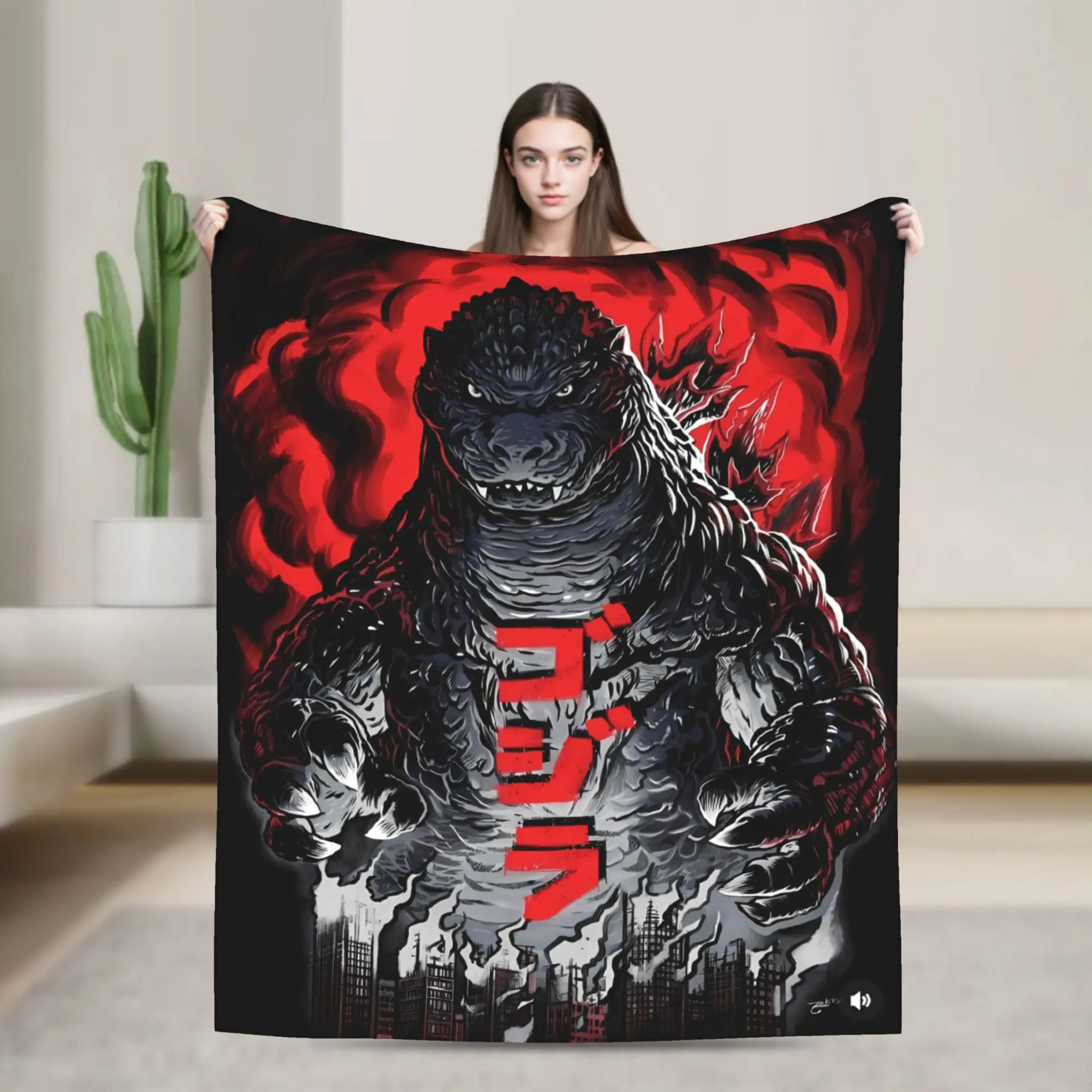 Super Warm Blanket Travel Office Godzillaed 3D Printed Throw Blanket  Flannel Bedspread For Living Room Sofa Bed Cover