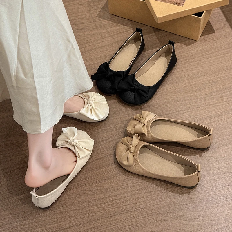 

Нежные женские туфли-балетки в стиле феи с мягкой подошвой, лето 2026, новинка, с бантом-бабочкой, удобные, с неглубоким вырезом, в стиле «бабушкины туфли»