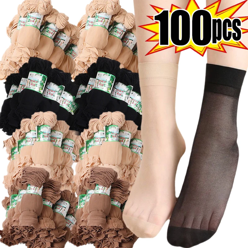 10/50 paia di calzini di seta di cristallo per ragazze da donna ultrasottili trasparenti in Nylon moda donna donna estate calzini di seta corti alla caviglia Meias