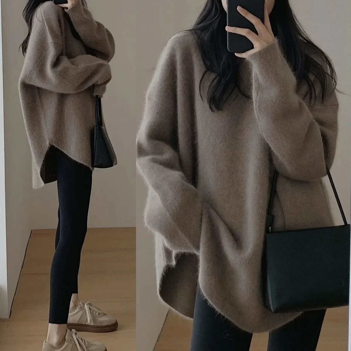 2024 Autumn and Winter New Loose and Thick Mid to Long Style Lazy Style Pullover Knitted Sweater for Women