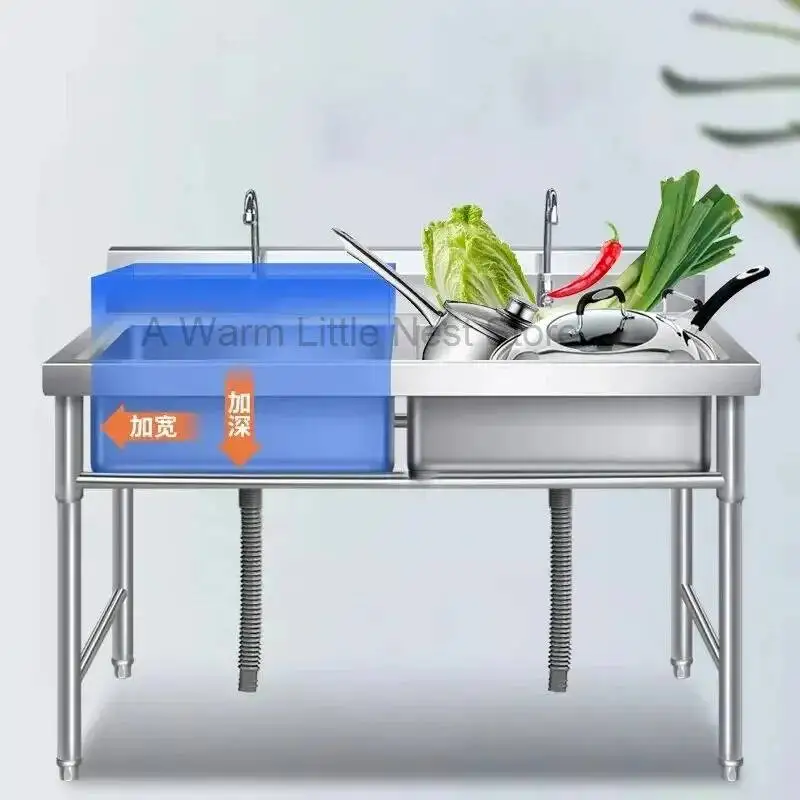Stainless Steel Kitchen Sinks Floor-standing Multi-size Sink with Stand Commercial Kitchen Sink Wash Basin Kitchen Accessories