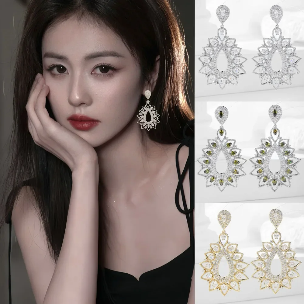 

Kellybola Luxury Cute Flower Pendant Earrings Trendy Cubic Zircon Indian Earrings For Women Wedding Engagement Party JEWELRY